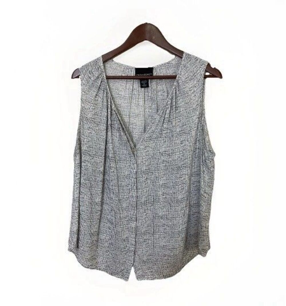 Cynthia Rowley Top Womens 1X Black Gray Print Sleeveless Button Up Plus Blouse